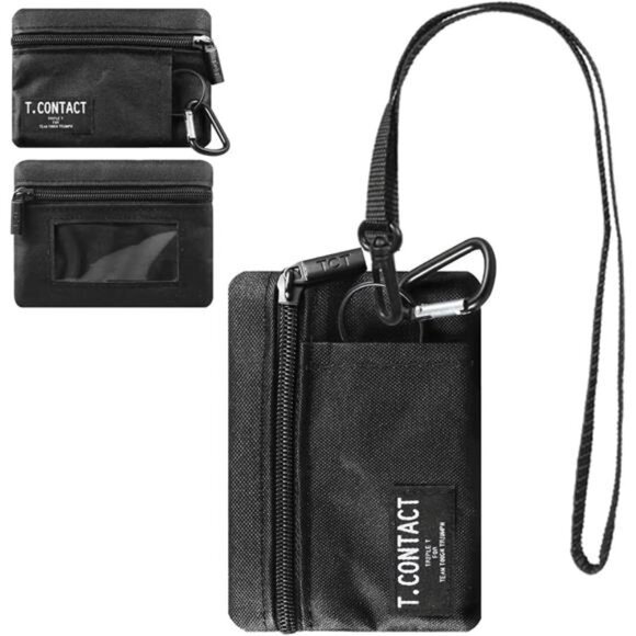 Slim RFID Blocking Zippered Lanyard Wallet - Compact ID Holder & Coin - Picture 1 of 7